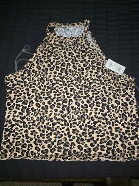 Mudd Leopard Print Halter Cami - Beige & Black